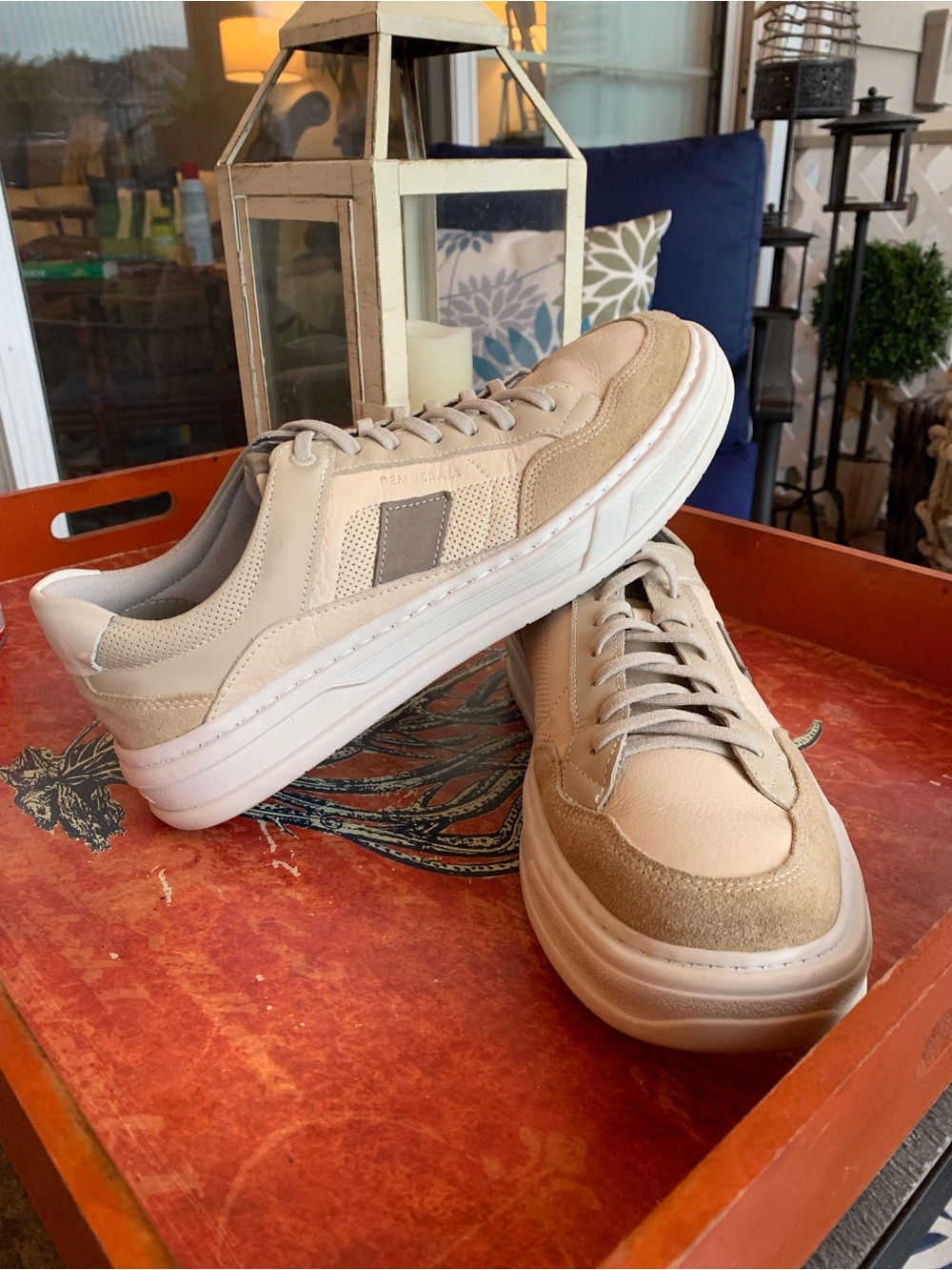 Neutral Beige Men's Leather & Suede Sneakers